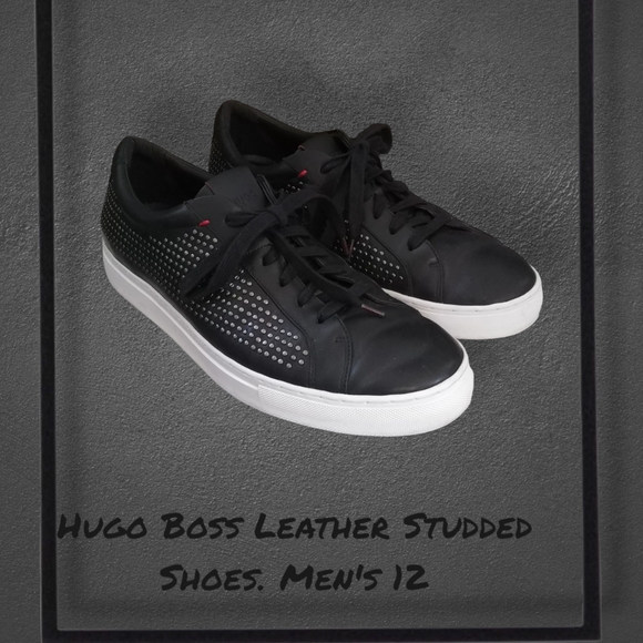 Hugo Boss Leather Studded Shoes. Men's 12. Genuine Leather Luxury Sneakers. - Picture 1 of 16